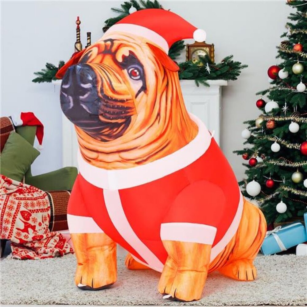 4FT Tall Christmas Inflatables Dog Outdoor Decorations Christmas Blow Up Bulldog